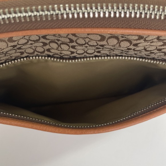 Authentic COACH Signature  Pouch Clutch Canvas/Leather Beige/Brown Large Unisex